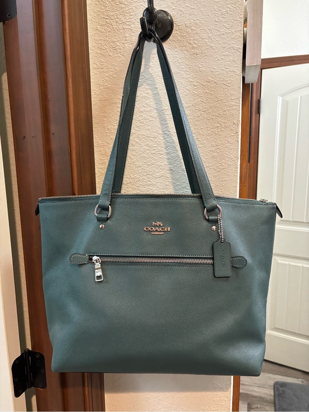 Coach Teal Green Leather Zip-Top Tote